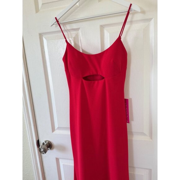 Betsy & Adam Red Spaghetti Strap Christmas Grown Cut-Out Formal Gown Size 6 - Picture 7 of 16